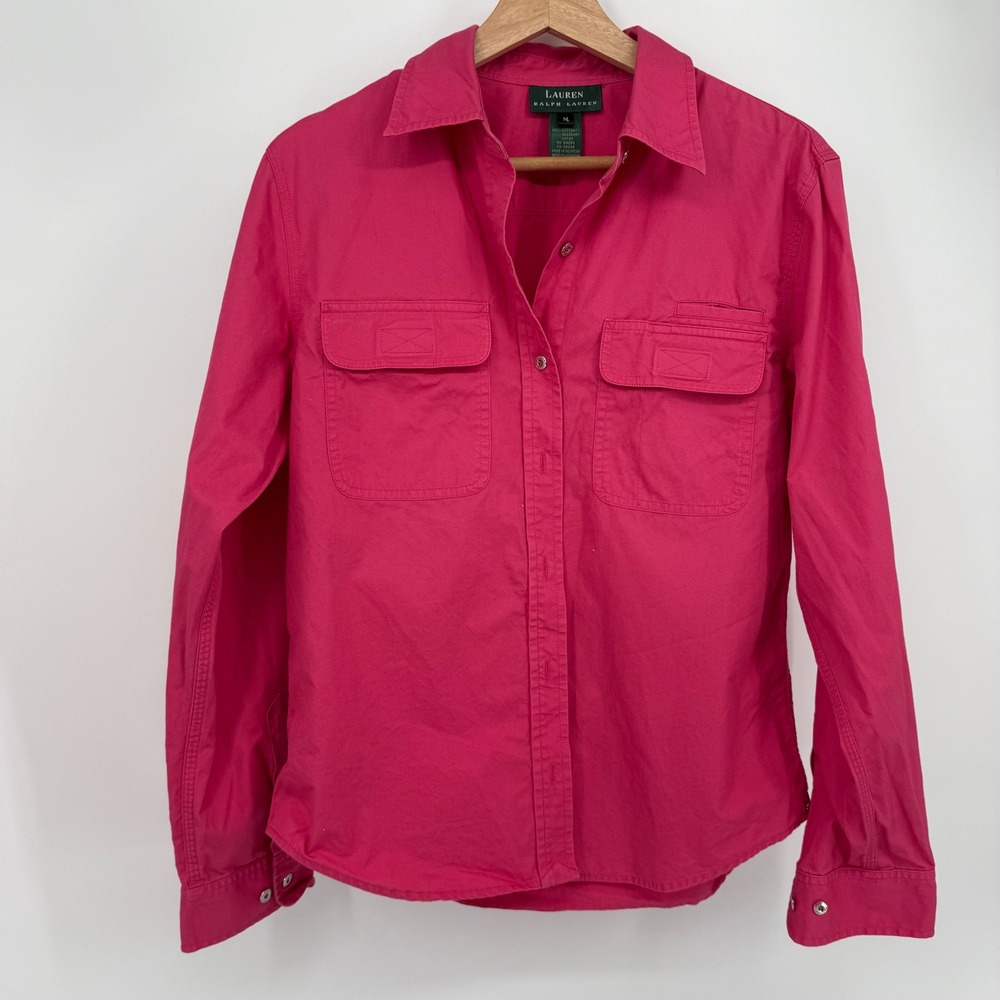 Lauren Ralph Lauren Button Front Shirt Womens Medium Pink Utility Safari Cotton